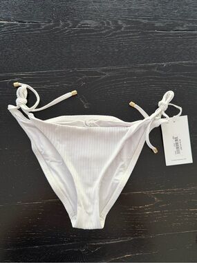Vitamin A White Elle Tie Side Ribbed Bikini Bottom sz Small NWT